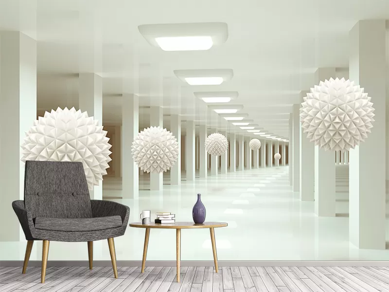 3D Derinlik Koridor Ve Toplar Duvar Kağıdı