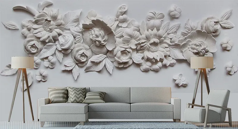 3D Kabartma Çiçek Desenli Duvar Kağıdı