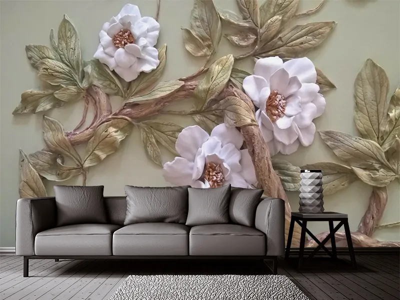 3D Kabartma Mor Çiçek Duvar Kağıdı