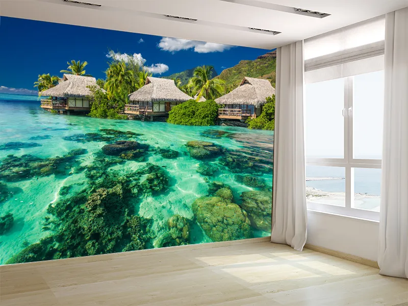 3D Maldivler Deniz Manzarası Duvar Kağıdı