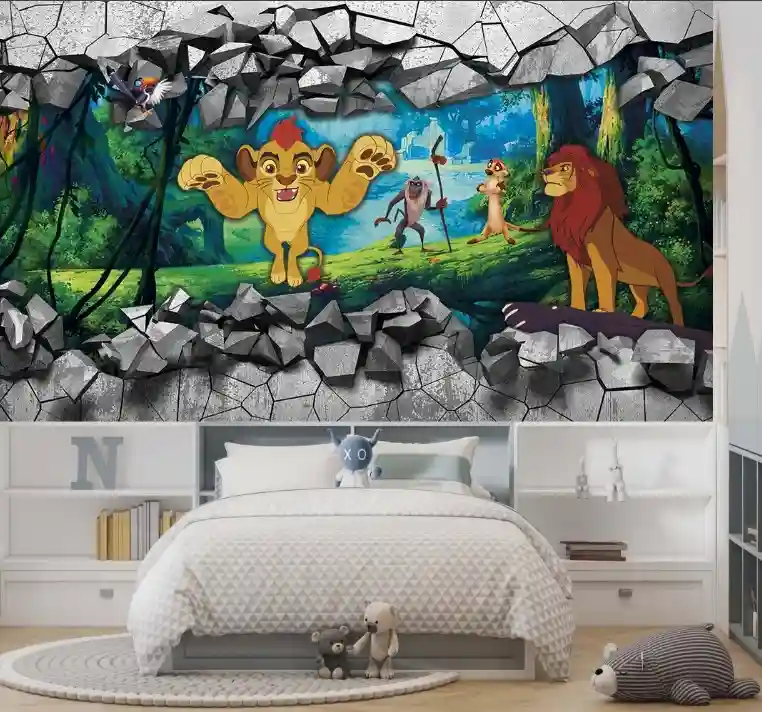 Aslan Kral Ve Dostları Ormanda Çocuk Odası Duvar Kağıdı 