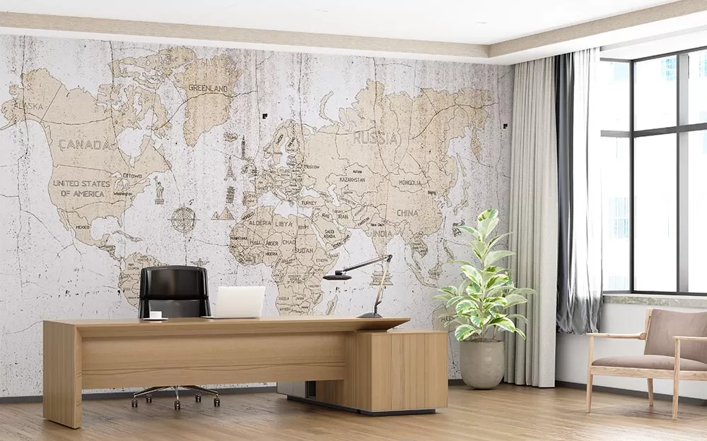 Çatlak Duvar Zemin Dünya Haritası Duvar Kağıdı