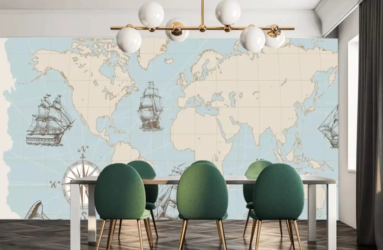 Dünya Deniz Haritası Pusula Duvar Kağıdı