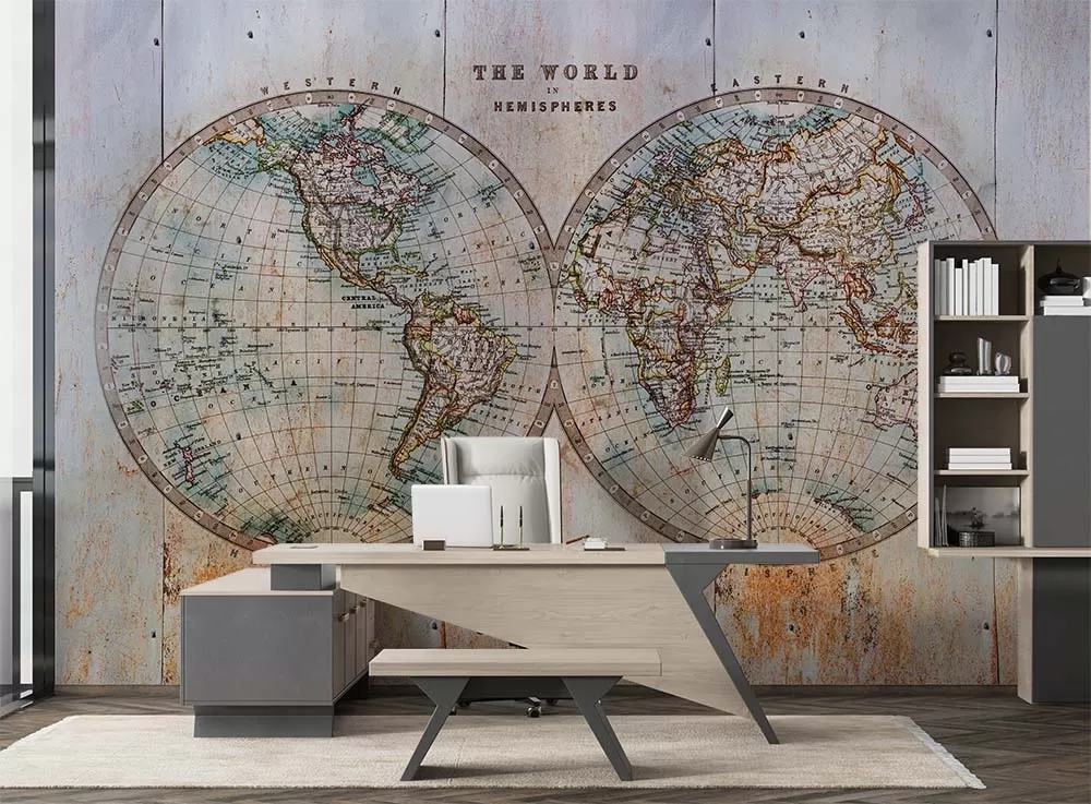 Dünya Haritası Yuvarlak Eski Model Duvar Kağıdı