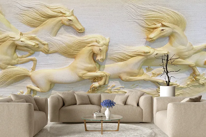 Koşan Atlar 3D Görünümlü Duvar Kağıdı