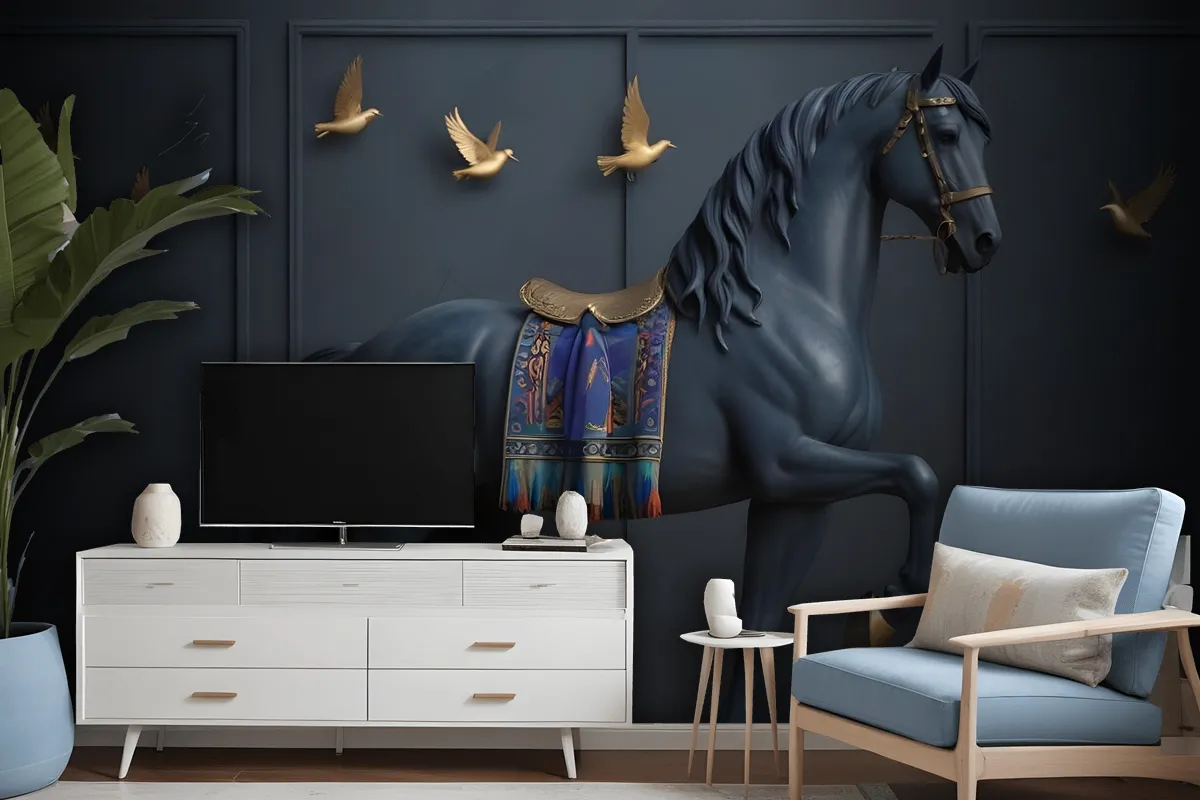 3D Kabartmalı Görünümlü Dark Horse Duvar Kağıdı 