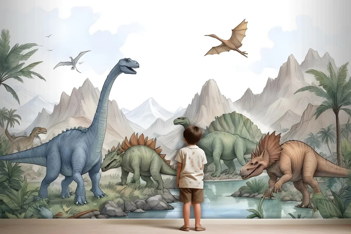 Kids Softs Dinozor Jurassic Dünya Çocuk Odası Duvar Kağıdı