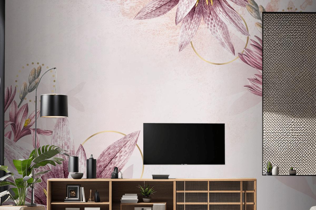 Pembe Amaryllis Desenli Arka Plan TV Arkası Duvar Kağıdı