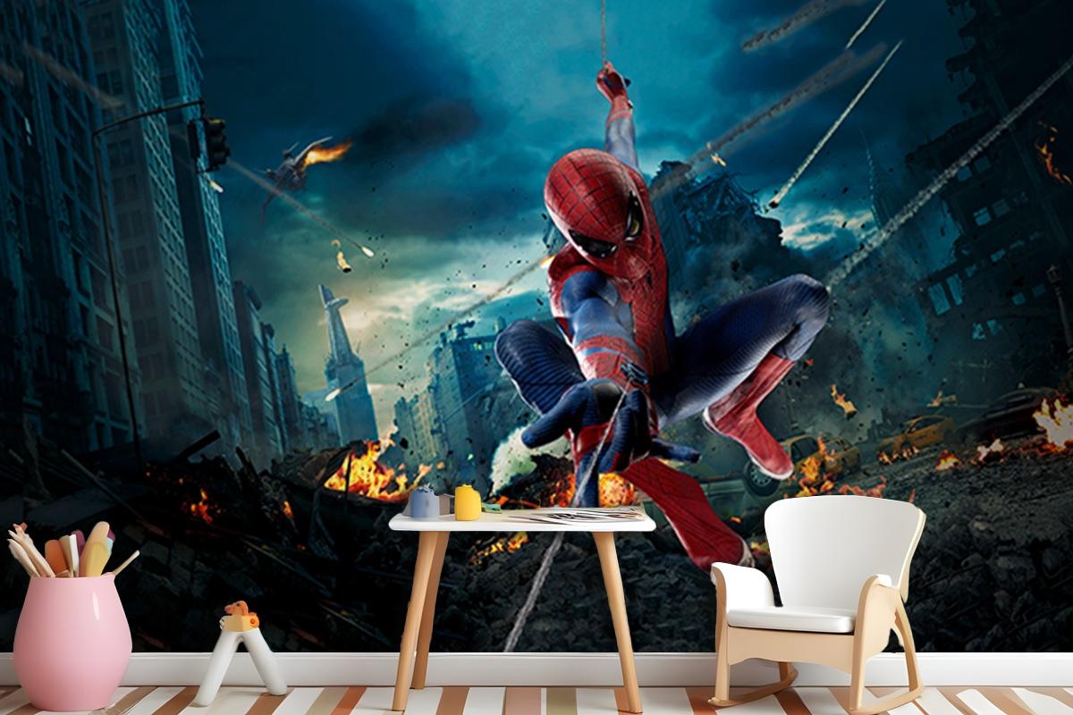 Spider Man Siyah Temalı Duvar Kağıdı - Kendinden Yapışkanlı