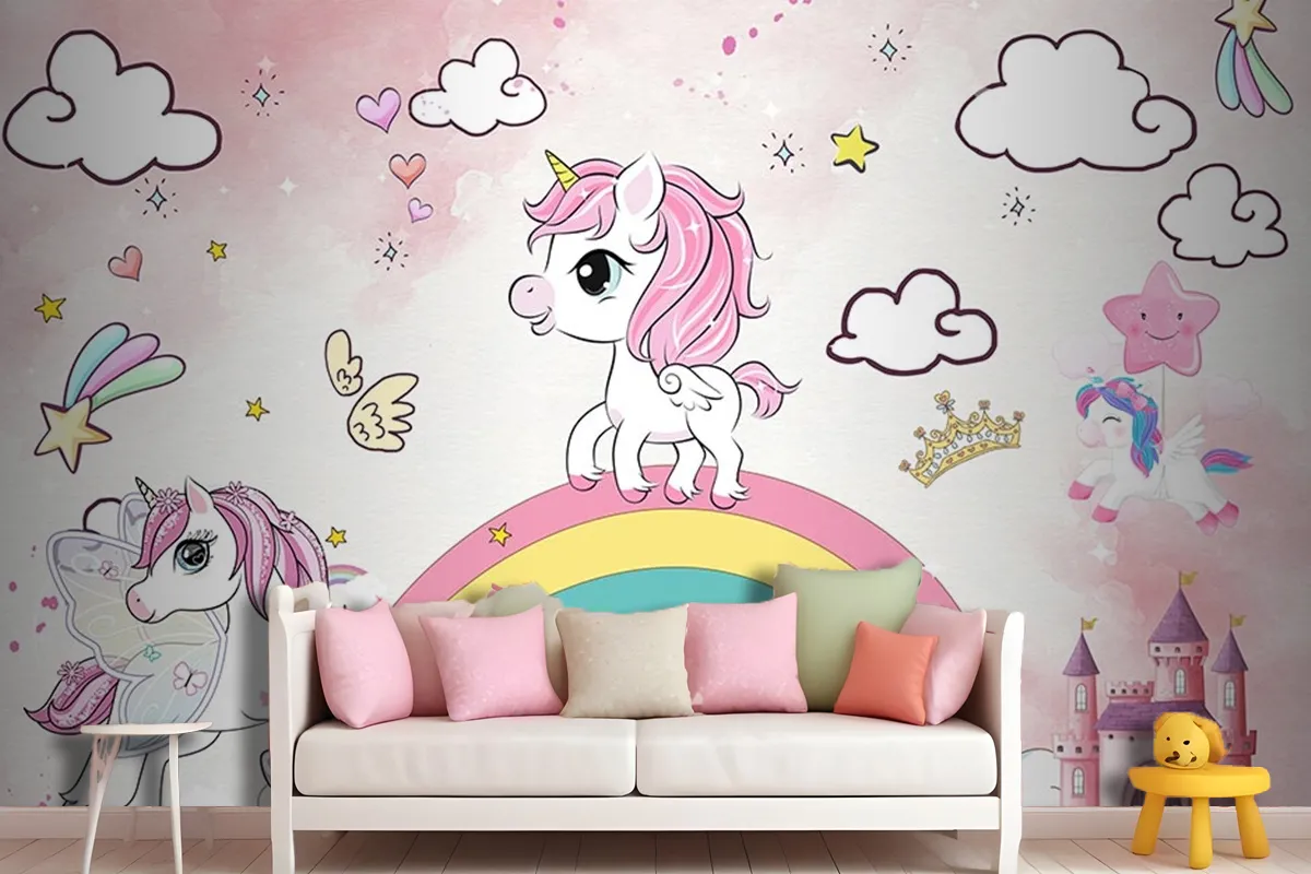 Unicorn Kız Çocuk Odası Duvar Kağıdı