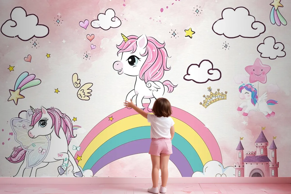 Unicorn Kız Çocuk Odası Duvar Kağıdı