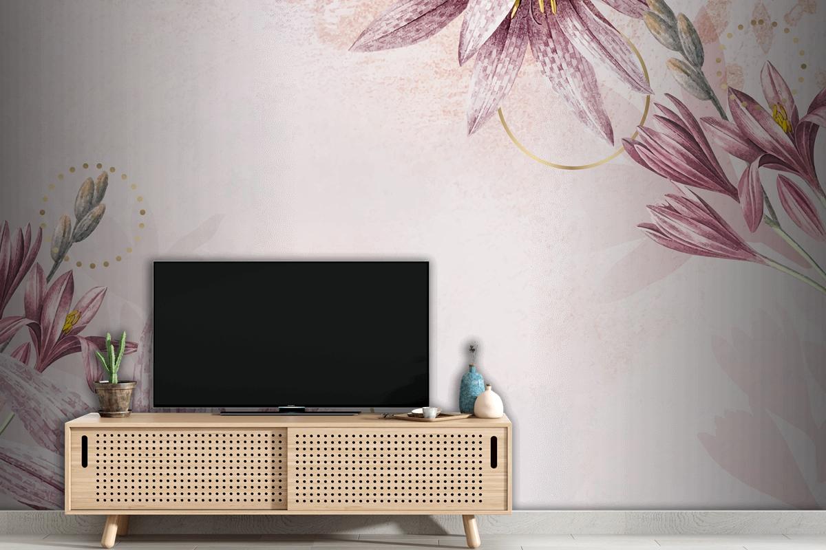 Pembe Amaryllis Desenli Arka Plan TV Arkası Duvar Kağıdı