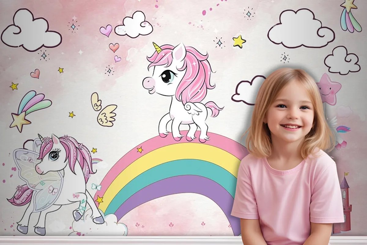 Unicorn Kız Çocuk Odası Duvar Kağıdı