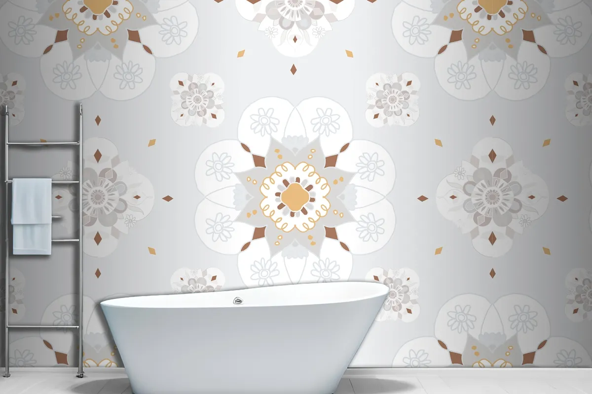 Oryantal Mandala Çiçek Desenli Banyo Duvar Kağıdı