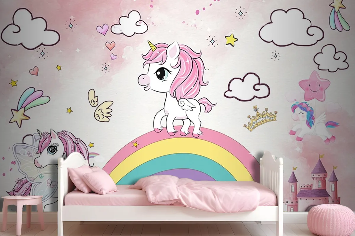 Unicorn Kız Çocuk Odası Duvar Kağıdı