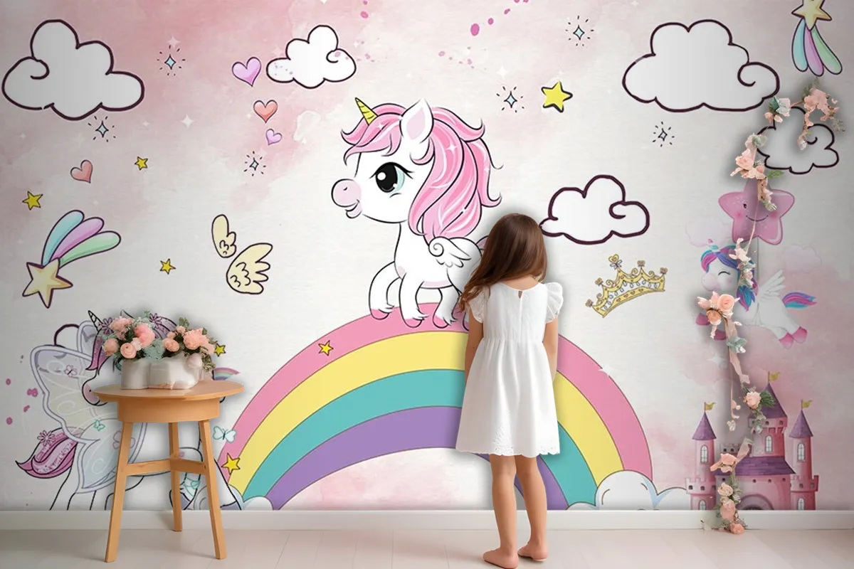 Unicorn Kız Çocuk Odası Duvar Kağıdı