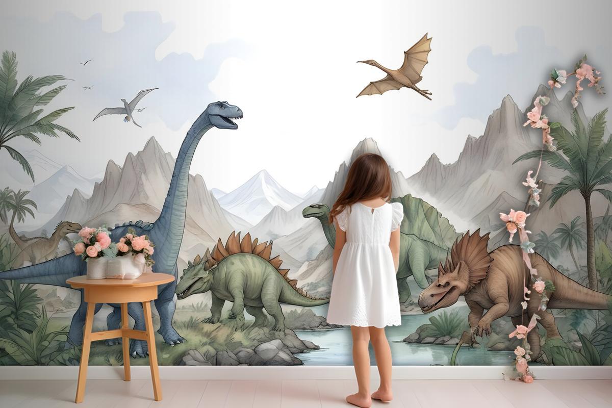 Kids Softs Dinozor Jurassic Dünya Çocuk Odası Duvar Kağıdı