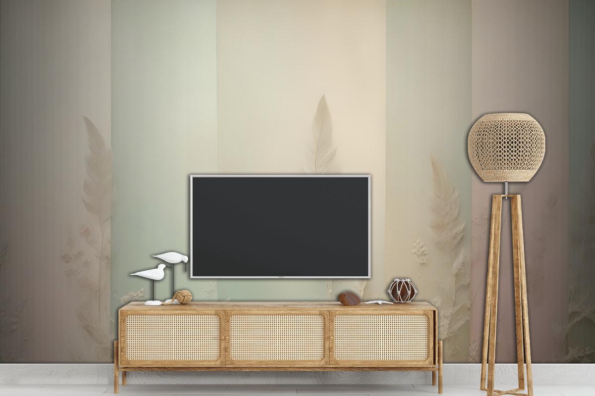 Pastel Renklerde Dikey Çizgilerin Yer Aldığı Minimalist Soyut Çiçekler TV Arkası Duvar Kağıdı