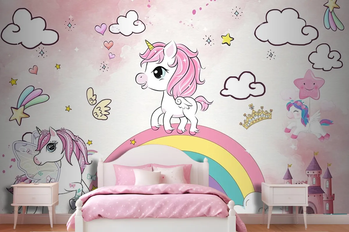 Unicorn Kız Çocuk Odası Duvar Kağıdı