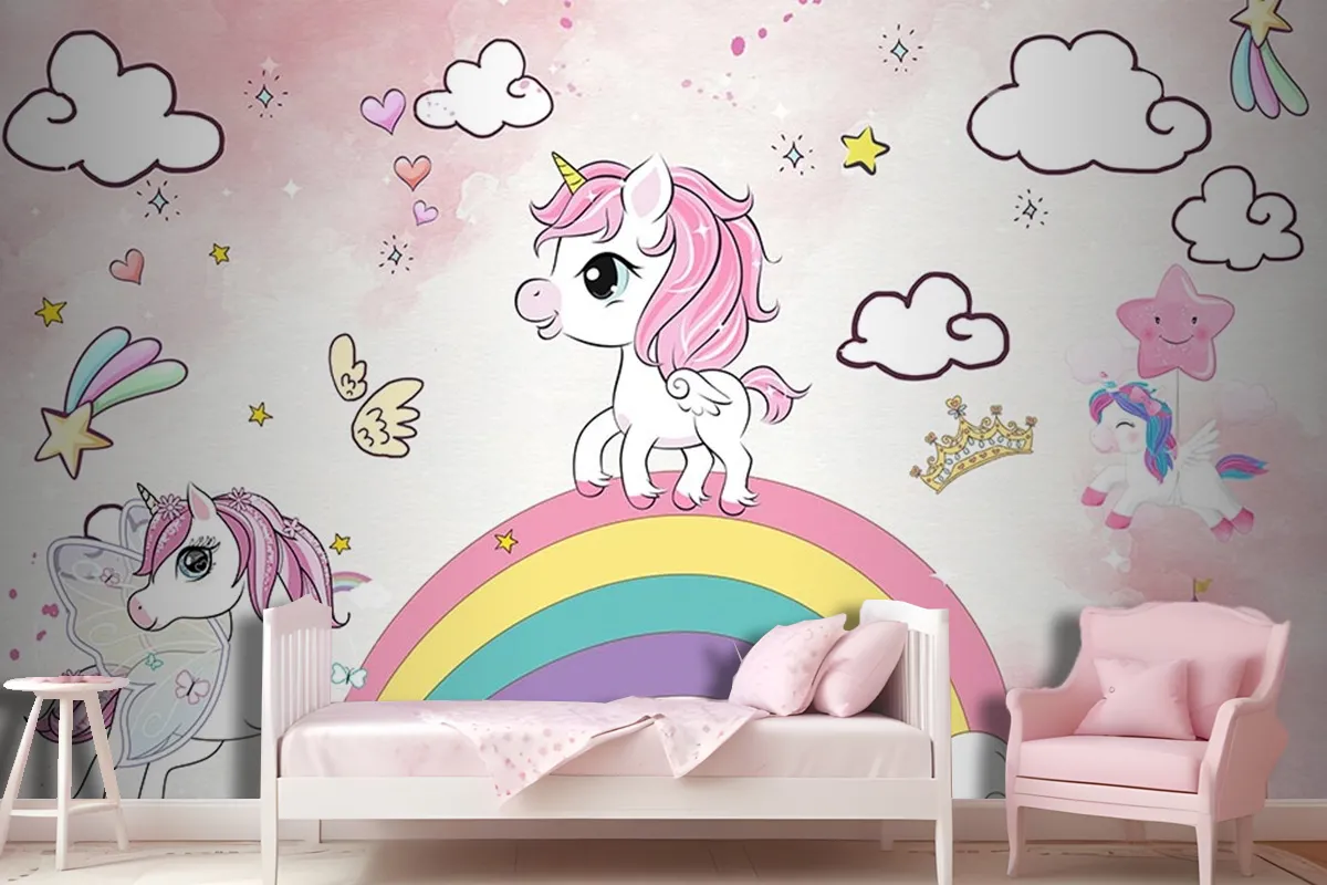 Unicorn Kız Çocuk Odası Duvar Kağıdı