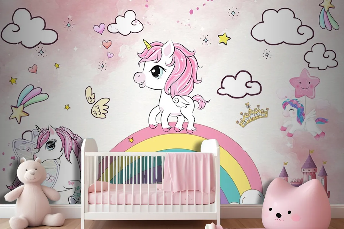 Unicorn Kız Çocuk Odası Duvar Kağıdı