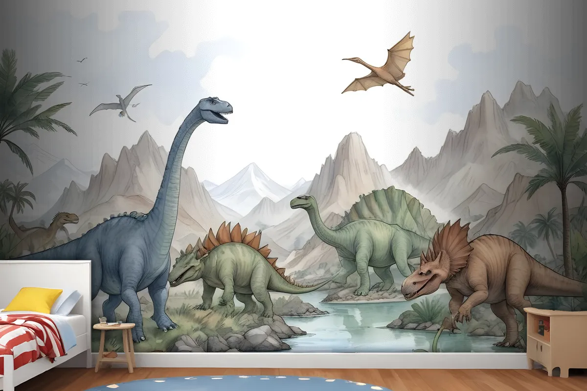 Kids Softs Dinozor Jurassic Dünya Çocuk Odası Duvar Kağıdı