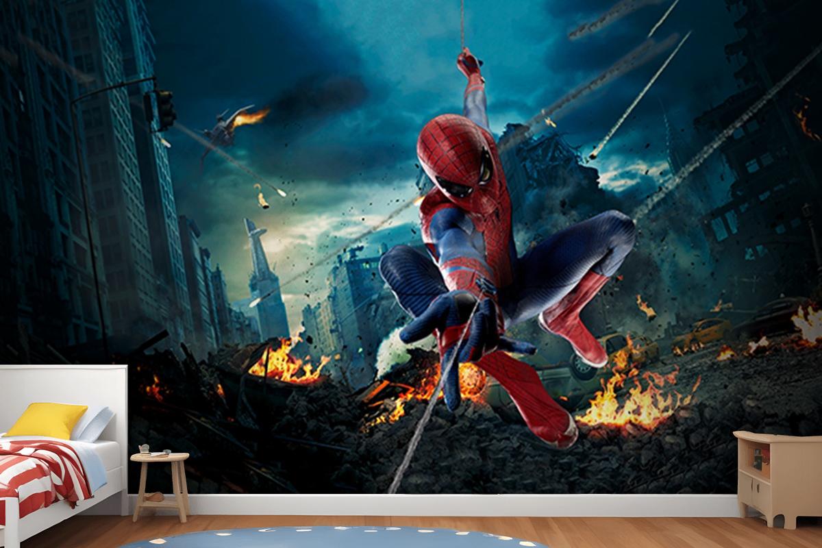 Spider Man Siyah Temalı Duvar Kağıdı - Kendinden Yapışkanlı