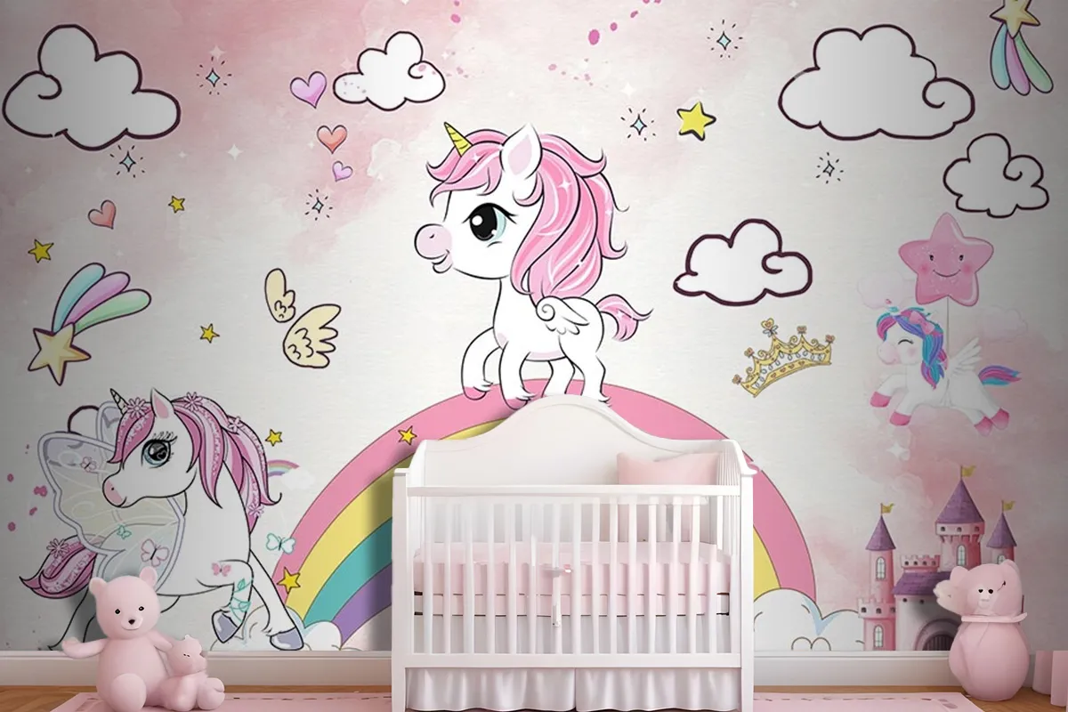 Unicorn Kız Çocuk Odası Duvar Kağıdı