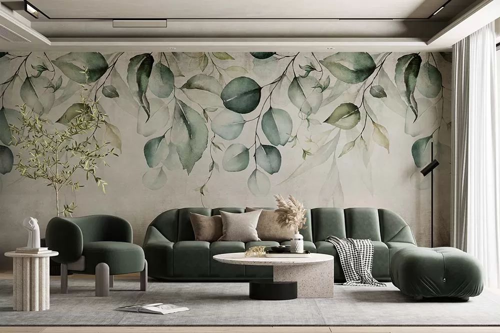 Özel Tasarım Soft Renk Yapraklar Duvar Kağıdı