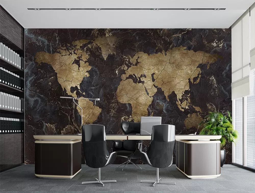 Siyah Gold Tonları Dünya Haritası Duvar Kağıdı