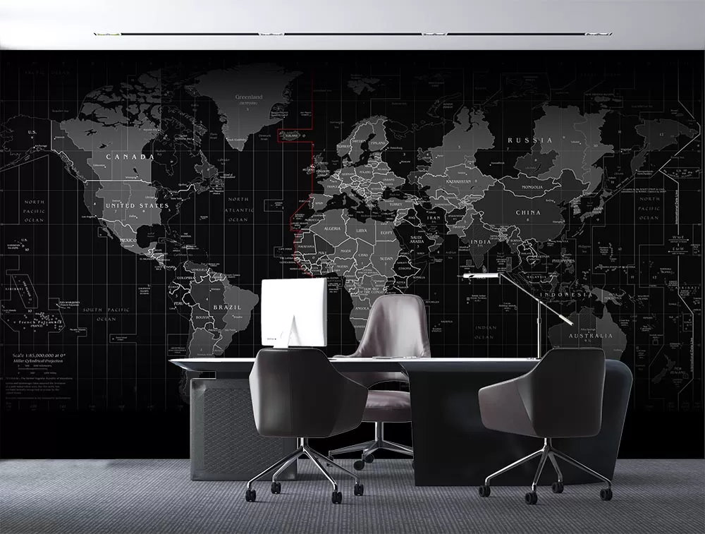 Siyah Zemin Üzerinde Dünya Haritası Duvar Kağıdı